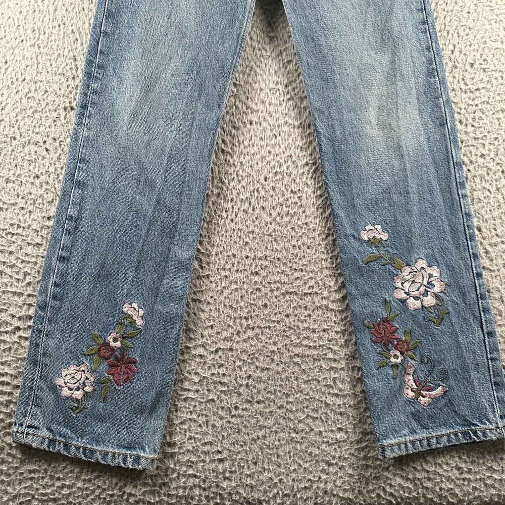 Reformation Jeans Womens 25 Cynthia High Rise Straight‎ Floral Embroidery Blue - Picture 3 of 16